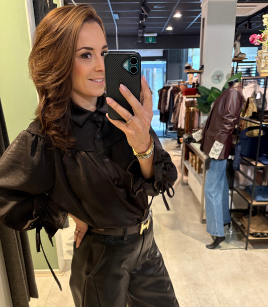 Satin bow blouse diep bruin