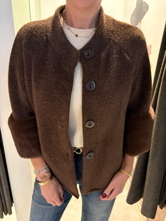 Fluffy vestje fur manchet bruin
