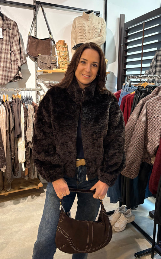 Faux fur jas Lara donker bruin