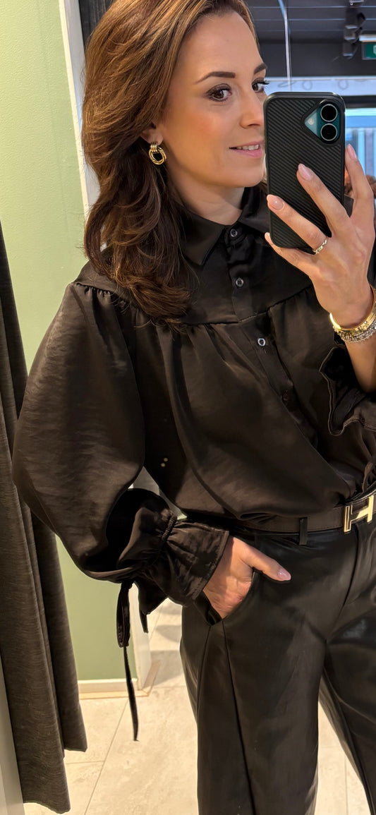 Satin bow blouse diep bruin