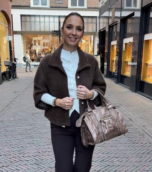 Vestje parel knoop bruin
